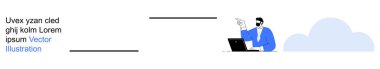 Remote work, cloud computing, virtual communication, online collaboration, technology adoption, modern workspaces. A person at a laptop with a cloud. Remote work and cloud computing concept