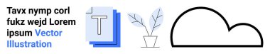 Digital design, minimalism, cloud storage, typography, eco , abstract art. Text block, plant in a pot and cloud icon align horizontally. Digital design and cloud storage concept