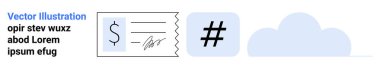 Bir dolar işareti ve imzalı fiş, mavi bir karede üstveri etiketi simgesi ve bir bulut grafiği. Ödeme, fintech, e-ticaret, SaaS, dijital hizmetler, bulut depolama sade iniş için ideal