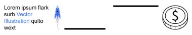 İş geliştirme, finansal büyüme, yatırım, yenilik, girişimler, zenginlik oluşturma. Soldan mavi roket fırlatılıyor. Sağda bir dolar işareti var. İş başarısı ve mali büyüme