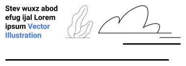 Markalaşma, minimal sanat, yaratıcı tasarım, web düzeni, modern grafikler, soyut kavramlar. Beyaz arka planda bir bulutun, yaprağın ve metnin siyah çizimi. Damgalama ve asgari sanat odaklı