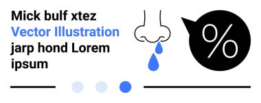Mavi damlacıklı bir burun, bir yüzde simgesi, metin tutucuları ve dairesel aksanları olan soyut bir tasarım. Terfi, sağlık, analitik, eğitim, yaratıcılık reklamcılığı için idealdir.