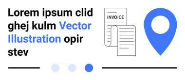Navigasyon arayüzü ile mavi harita konum işaretleyicisinin yanına etiketlenmiş belgeler. İş, finans, dağıtım, konum izleme, veri yönetimi, navigasyon uygulamaları için ideal, basit iniş sayfası