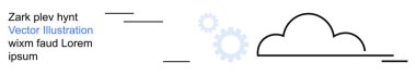 Cloud computing, data processing, system integration, digital storage, technology solutions, network connections. Abstract cloud with gears and lines. Cloud computing and data processing concept