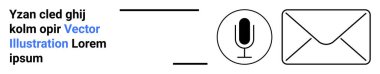 İletişim, mesajlaşma, ses teknolojisi, e-posta etkileşimi, modern simgeler, UI tasarımı. Çemberin içindeki mikrofon simgesi bir zarf sembolü ve yer tutucu metnin yanında. İletişim ve mesajlaşma