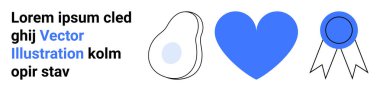 Education, loyalty, branding, health, design, achievement. A blue heart, ribbon abstract shape and placeholder text visually displayed. Branding and loyalty concept