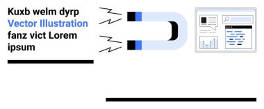 Pazarlama, lider üretim, veri görselleştirme, analitik, SEO optimizasyonu, içerik yönetimi. Mıknatıs grafik ve grafiklerle dijital içeriği çekiyor. Pazarlama ve öncü nesil kavramları