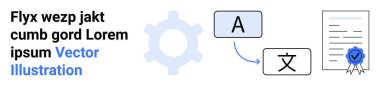 Language translation, document certification, global communication, multilingual solutions, localization expertise, professional verification. Icons of text translation and certified document