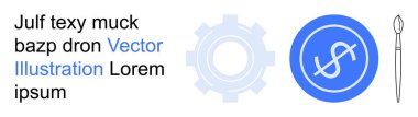 İş, finans, yaratıcılık, tasarım, teknoloji ve kavramlar. Metnin yanında vites ve dolar sembolü ve boya fırçası ikonu. Tasarım ve yenilik için iş ve yaratıcılık kavramı