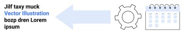 Büyük ok dişli mekanizmasını ve takvimi gösteriyor, yönü, planlamayı ve organizasyonu temsil ediyor. Takım çalışması, üretkenlik, iş akışı, planlama, verimlilik için ideal basit