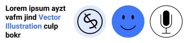 Business, communication, finance, podcasting, entertainment, branding. Blue smile face, dollar symbol and microphone icons in a minimal style. Communication and finance concepts