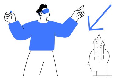 Sanal gerçeklik kavramı. Sanal gerçeklik teknolojisi kullanıcı deneyimini ve görselleştirmesini geliştiriyor. Bir kişi tarafından sanal gerçeklik ve yenilikçi düşünce. Teknoloji, eğitim, oyun, tasarım, yaratıcılık için