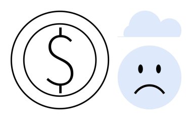 Mali zorluklar konsepti. Sembolik dolar işareti, üzgün surat, ekonomik zorluklar ve finansal istikrarsızlık. Ekonomik sorunlar ve borç için mali zorluklar. Fikirlerin kişisel finansmanı