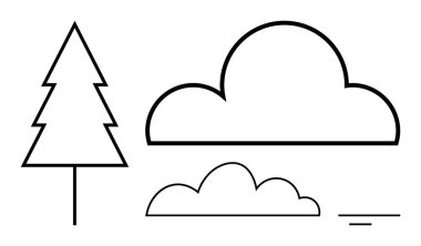 Ağaç ve bulut hatları. Ağaç ve bulut grafikleri tasarım projeleri için çok yönlüdür. Doğanın, çevrenin ve basitliğin ağaç ve bulut çizgisi sanat giysileri. Eko-tasarım, eğitim ve sanat için mükemmel