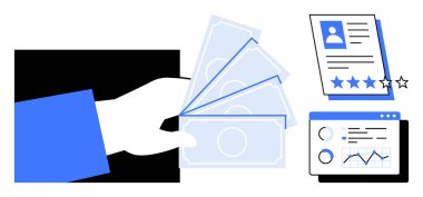 El ele tutuşan para, yıldız dereceli kişisel profil ve veri analiz paneli. Ödeme, finans, istihdam, performans, işe alım analizi iş yönetimi için ideal. Basit düz