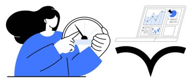 İş zekası, veri görselleştirme, karar verme, performans analizi, iş akışı optimizasyonu, verimlilik artışı. Gösterge ve analitik çizelgelere bakan bir kadın. Veri görselleştirme