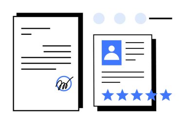 İmzalı ve profil sayfalı sözleşme belgesinde beş yıldızlı bir avatar yer alıyor. İstihdam, İnsan Kaynakları, profiller, işe alım, değerlendirme, sözleşmeler, mesleki hizmetler için ideal