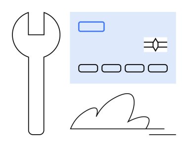 Finansal hizmetler, dijital güvenlik, çevrimiçi işlemler, teknoloji entegrasyonu, onarım, bakım. Anahtar ve kredi kartı görüntüsü. Finansal hizmetler ve dijital güvenlik kavramı