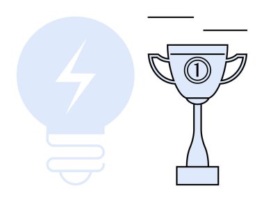 Yenilik ve başarı kavramı. Ampul yaratıcılığı, rekabetçi ortamlarda kazanılan ödülle eşleştirildi. Yenilik ilerlemeyi ve tanınmayı sağlar. Eğitim ve girişimler için harika.