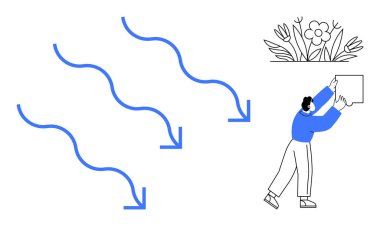 Akış okları tasarımda yön ve eylemi vurgular. Çiçeksel bir öğe ve dikdörtgen tutan bir kişi ile birleştirildiğinde akış hareket yaratıcılığını ve doğayı gösterir. Markalaşma, sanat, eğitim için