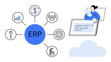 ERP sistemi. Finansal yönetim, kullanıcı yönetimi, analitik ve bulut entegrasyonu ile ERP iş akışı. ERP verimliliğe ve veriye dayalı karar verme mekanizmasına yardım ediyor. İş, teknoloji, yazılım için
