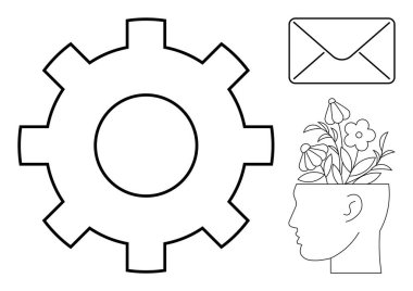 Geniş teçhizat, zarf ve çiçek açan kafa işbirliğini, yeniliği, fikirleri, kişisel gelişimi, iletişimi, verimliliği ve problem çözmeyi temsil ediyor. İş yaratıcılığı için ideal