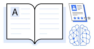 Metni ve karakteri olan kitabı aç, yıldızlı değerlendirme raporu, nöral ağ. Eğitim, öğrenme, araştırma, okuryazarlık, değerlendirme veri analizi beyin bilimi için idealdir. Basit düz metafor