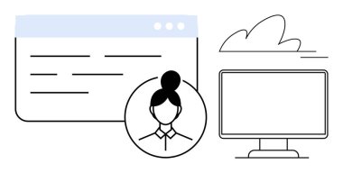 Bulut hesaplama, dijital kimlik, çevrimiçi kullanıcı erişimi, sanal çalışma alanı, internet taraması, ağ güvenliği. Web tarayıcısı ve bulut elemanları olan bir simge. Bulut hesaplama ve dijital kimlik
