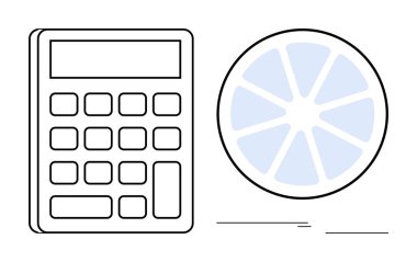 Veri analizini, finansal metriği ya da matematiksel hesaplamaları temsil eden segmentli bir pasta grafiğinin yanındaki hesap makinesi. İş, finans, eğitim, planlama, üretkenlik ve veri için ideal