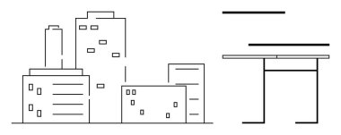Şehir tasarımı, reklam alanı, şehir planlaması, iş mimarisi, gayrimenkul, pazarlama planları. Binaların minimalist çizimleri ve boş bir reklam panosu. Kentsel tasarım ve reklam kavramı