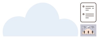 Belge ve veri gösterge paneli ile büyük bulut şekli, modern veri depolama, işleme ve görselleştirmeyi gösteriyor. Takım çalışması, bulut hizmetleri, yenilik, teknoloji ve işbirliği için ideal