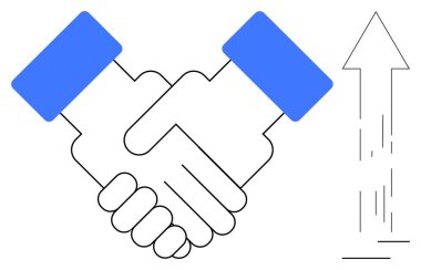 Teamwork, business partnerships, growth, success, collaboration, progress. A handshake with an upward arrow cooperation and progress. Business partnerships and growth concept