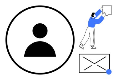 Kullanıcı profili simgesi. Kullanıcı profili, e-posta ve temiz tasarımlarla çizilmiş dinamik etkileşim. Kimlik, bağlantı ve ilişki için kullanıcı profili iletişimi. Kullanıcı arayüzü tasarımı ve iş için uygundur