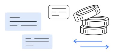 Kripto para birimi, dijital ödeme, finansal değişim, engelleme zinciri, fintech, küresel işlemler. Bozuk paralar, oklar ve metin blokları. Kripto para birimi ve teknoloji ve fintech fikirleri için dijital ödeme