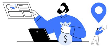 Mali planlama konsepti. Finansal planlama veri analizi, para yönetimi ve bilinçli kararlar almayı içerir. İş, yatırım, bütçe ve girişimcilik için mali stratejiler