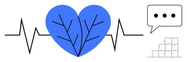 Sağlık sigortası konsepti. EKG çizgisi olan mavi kalp sağlığı ve sağlığı. Sağlık hizmeti fiziksel sağlıkla duygusal iletişimi birbirine bağlar. Teletıp, ilişki geliştirme, sağlık farkındalığı