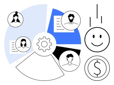 Takım çalışması konsepti. Takım çalışması insan profilleri, işbirliği araçları ve finansal büyüme stratejilerini birleştirir. Takım çalışması çözümleri üretkenliği ve finansal başarıyı artırır. İş için, HR, planlama