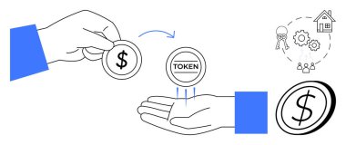 Fintech, kripto para, engelleme zinciri, dijital cüzdan, varlık simgesi, finansal işlemler. Paralar dijital jetonlara atıfta bulunarak el değiştiriyor. Fintech ve kripto para birimi kavramları