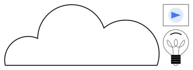 Teknoloji, yenilik, dijital dönüşüm, bulut hesaplama, yaratıcı planlama, veri çözümleri. Bir bulut, ampul ve oyun sembolü. Yaratıcı planlama için teknoloji ve yenilik kavramları