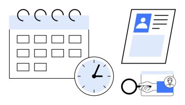 Zamanlama ve zaman yönetimi konsepti. Randevuların takibi ve belge organizasyonu için entegre araçlarla planlama. Program, kişisel ve profesyonel görevlerde verimliliği artırır. İdeal
