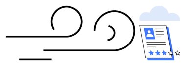 Profil görüntüsü olan bir belgeye doğru hareket eden soyut çizgiler ve bulut altındaki yıldız derecesi. İdeal İK, askere alma, dijital depolama, iş başvuruları, performans değerlendirmesi, özgeçmiş