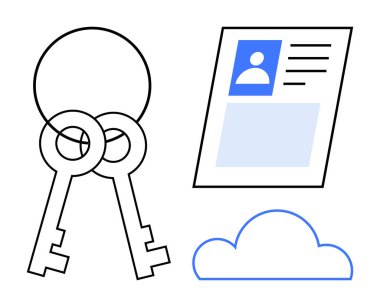 Dijital güvenlik kavramı. Güvenli kimlik yönetimi ve bulut güvenliğini destekleyen dijital güvenlik simgeleri. Dijital güvenlik kimlik bilgilerini ve şifrelemeyi kullanarak verileri korur. Siber güvenlik için.