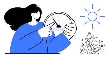 Sürdürülebilirlik, yenilenebilir enerji, eko-yaşam tarzı, çevresel farkındalık, enerji verimliliği, doğa koruma. Enerji göstergesini güneş ve çiçeklerle gösteren kişi. Sürdürülebilirlik ve yenilenebilir