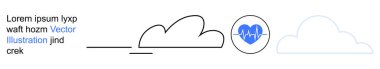 Technology, healthcare, cloud storage, data concepts, digital health, heart monitoring. Stylized cloud icons and a blue heart with pulse. Ideal for technology and healthcare