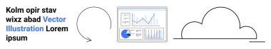 Statistical dashboard with graphs and pie chart, cloud shape, and arrow symbolizing connection. Ideal for data analysis, cloud storage, business strategy, SaaS tools, reporting, online systems