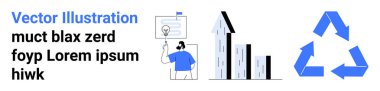 Çevresel farkındalık, müşteri desteği, kurumsal büyüme, sürdürülebilir kalkınma, çevre dostu uygulamalar, geri dönüşüm. Kulaklık, bar çizelgesi geri dönüşüm ikonu ile yardımcı olan bir kişi. Çevresel