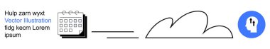 Scheduling, cloud storage, innovation, data visualization, online planning, mental processes. Calendar, cloud and thought icon connected by a line. Scheduling and cloud storage for planning concepts