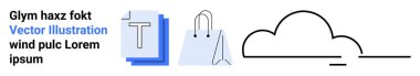 Typography, shopping design, digital media, e-trade, weather concepts, graphic art. Özellikleri T, alışveriş torbası ve minimalist bulut simgesi. Tipografi ve alışveriş tasarımı