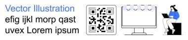 Dijital pazarlama, eğitim, uzaktan çalışma, yaratıcılık, kodlama, verimlilik. QR kodu, dizüstü bilgisayar kullanan boş ekran insanı. Dijital pazarlama ve eğitim motivasyon kavramı