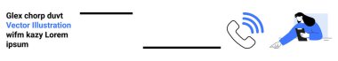 Müşteri hizmetleri, uzaktan iletişim, telekomünikasyon, cep telefonu desteği, iş bağlantıları, yardım masası. Telefon ikonu ve akıllı telefonla iletişim kuran bir kadın. Müşteri hizmetleri ve haberleşme